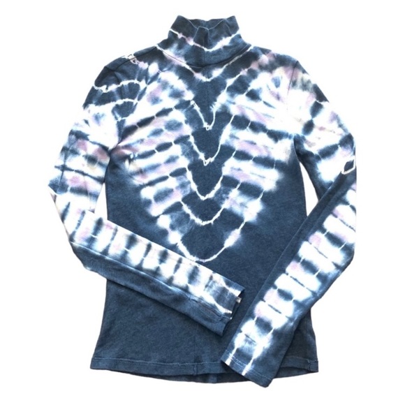 SOLD! NEW! Free People Navy Combo Psychedelic Mock Neck Long Sleeve Tee S - Picture 5 of 12